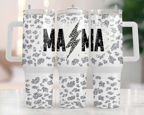 40oz Silver Glitter Mama