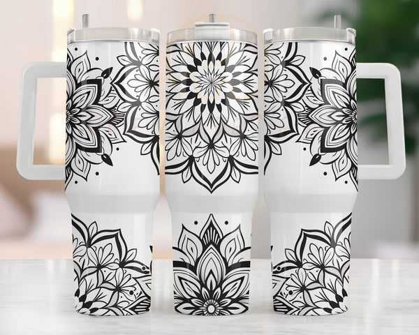 40oz Black and White Mandala