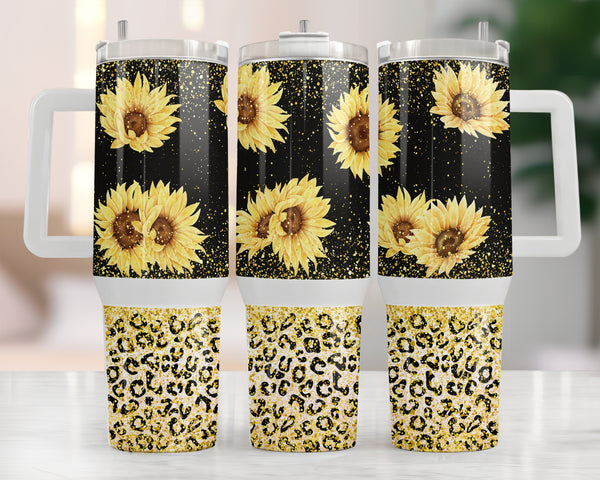 40oz Gold Glitter Sunflower