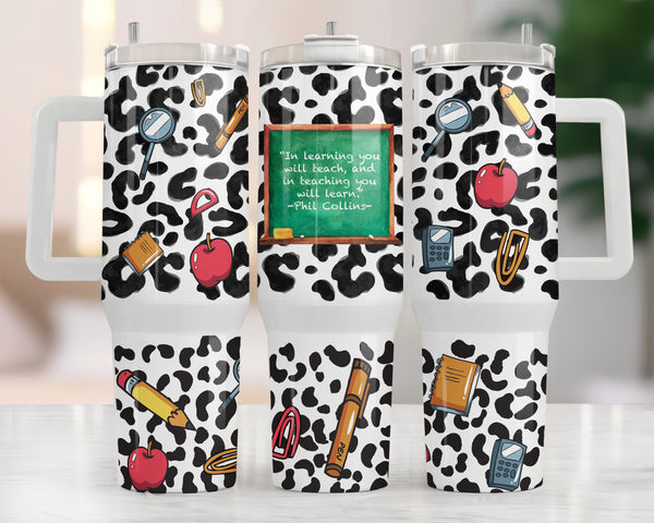 40oz Chalkboard Leopard Teacher Custom Quote