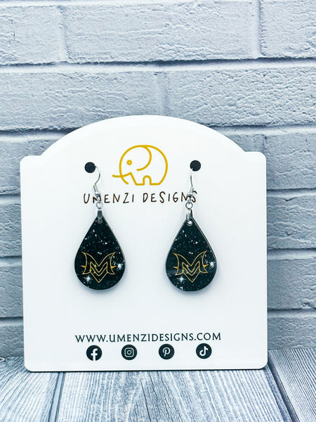 Black Glitter MV Teardrop Earrings