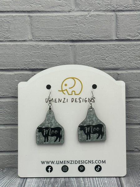 Faux Metal Cow Tag Earrings