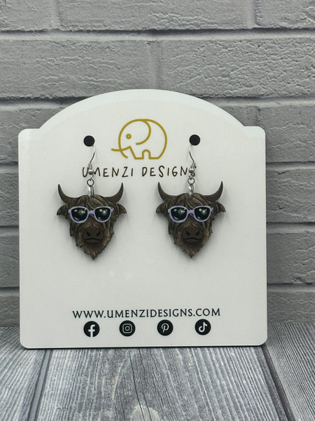Sunglasses Highland Cow Earrings