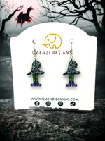 Grey Polka Dot Hat Witch Earrings