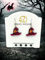 Pink Glitter Hocus Pocus Hat Earrings