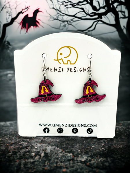 Pink Glitter Hocus Pocus Hat Earrings