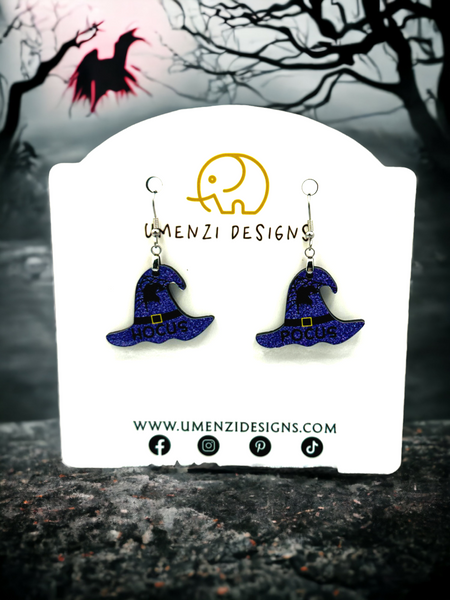 Purple Glitter Hocus Pocus Hat Earrings