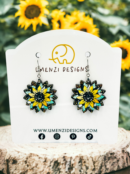 Mint and Yellow Sunflower Earrings