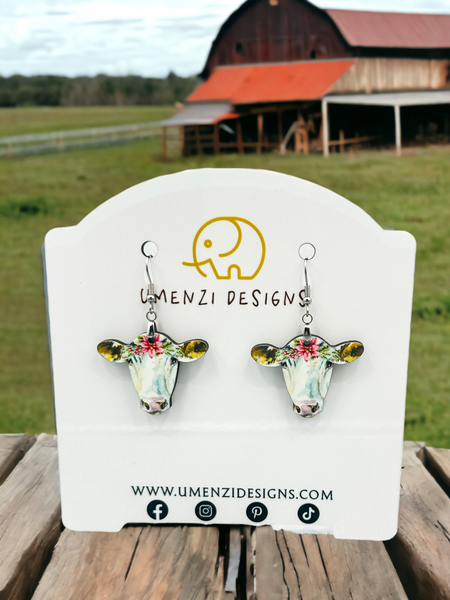 White Cow With Bandana Earrings