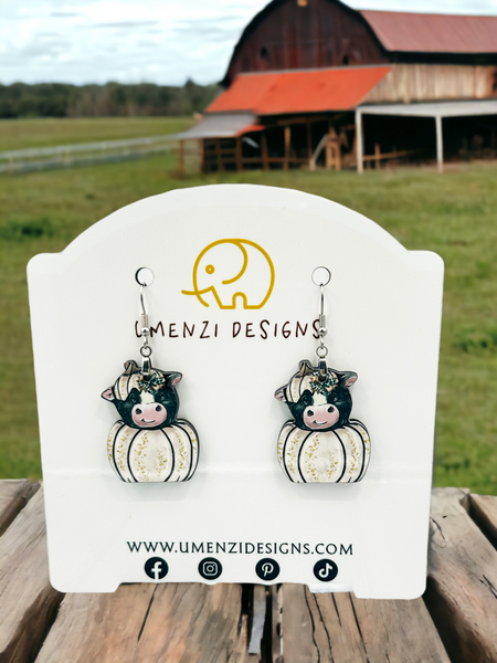 Cute Baby Cow in Pumpkin Earrings