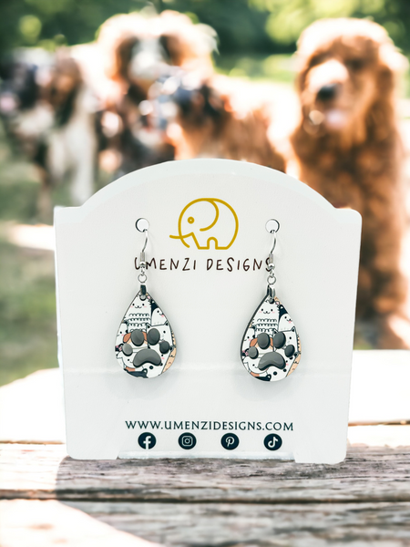 Cat Face Pattern Pawprint Teardrop Earrings