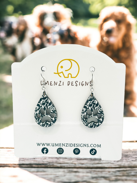 Boston Terrier Pawprint Teardrop Earrings