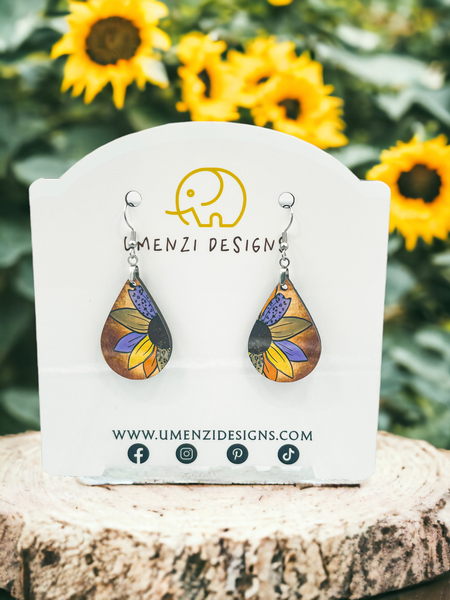 Half Sunflower Teardrop Earrings