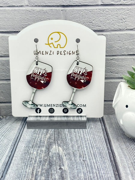 Sip Happens Wine Glass Earrings (2")