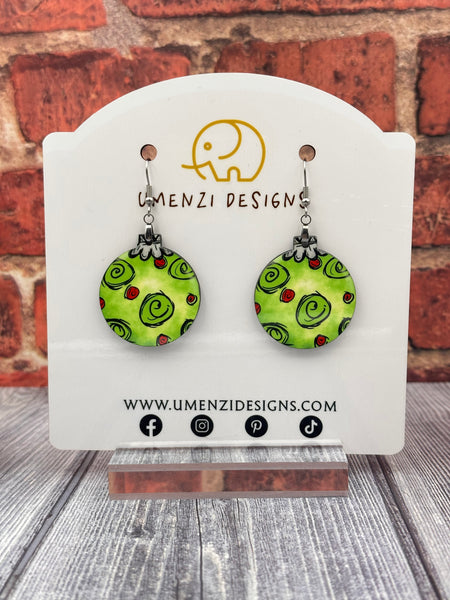 Green Swirl Ornament Earrings