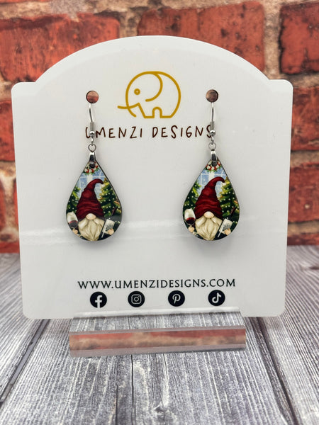 Christmas Merlot Gnome Teardrop Earrings