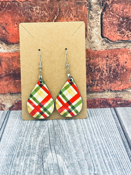 Red and Green Plaid Teardrop Earrings