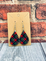 Green and Red Plaid Teardrop Earrings