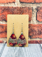 Red Snowflake Leopard Teardrop Earrings