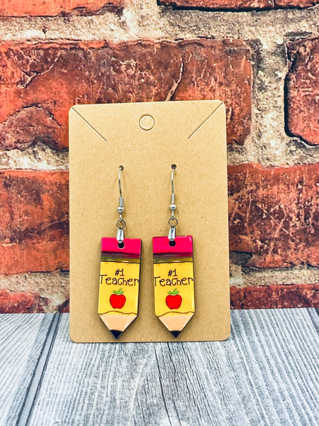 #1 Teacher Pencil Earrings