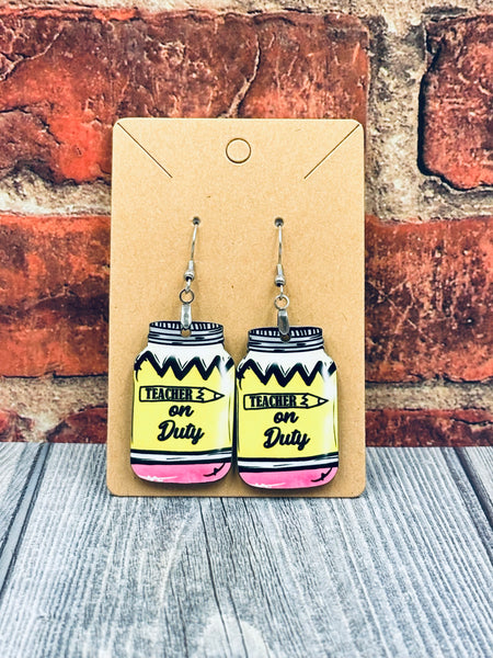 Teacher on Duty Mason Jar Earrings