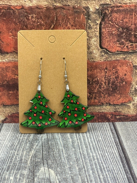 Green Christmas Tree Earrings