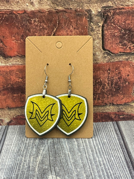 Gold Glitter MV Shield Earrings