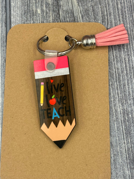 Peace Love Teach Pencil Keychain