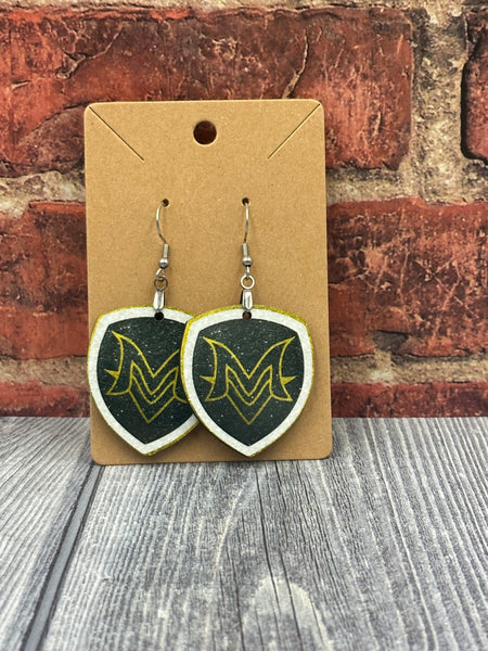 Black and White Glitter MV Shield Earrings