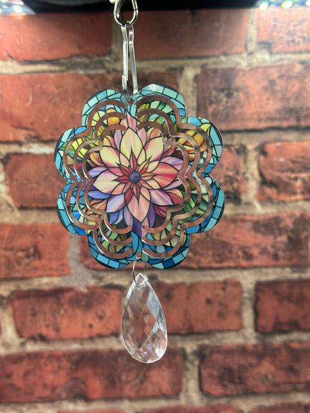 Stained Glass Flower 3" Wind Spinner