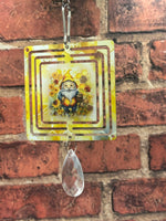 Yellow Sunflower Gnome 3" Square Wind Spinner