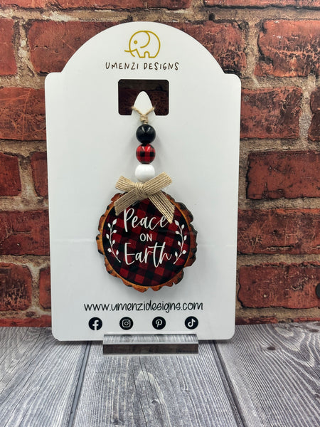Buffalo Check Peace on Earth Woodslice Ornament