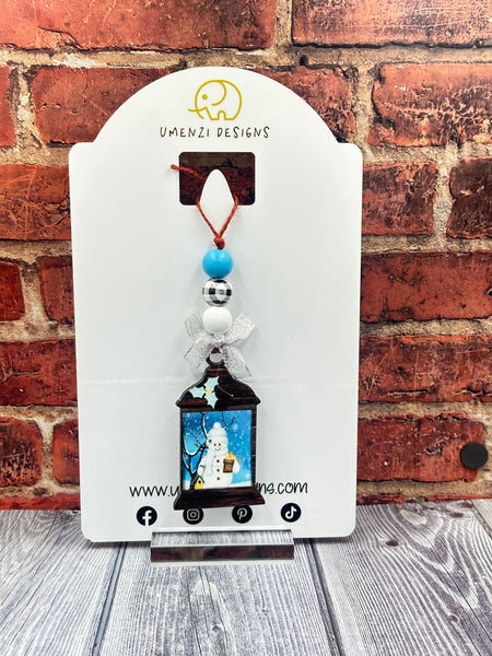 Blue Snowman Lantern Ornament