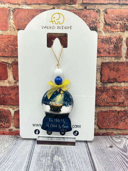 For Unto Us A Child is Born Manger Snowglobe Ornament