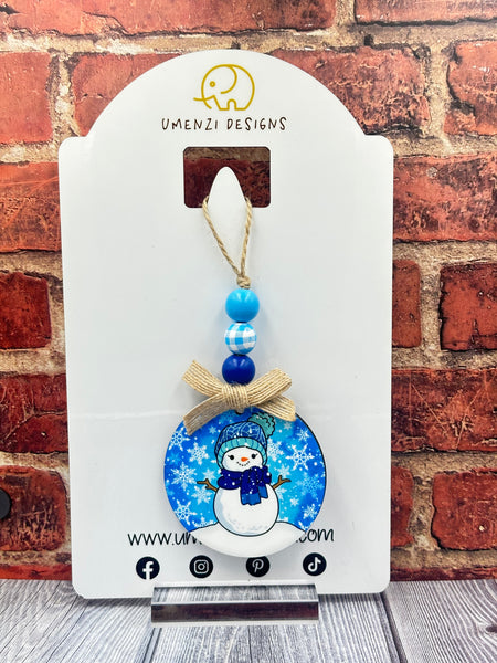 Blue Snowman Round Ornament