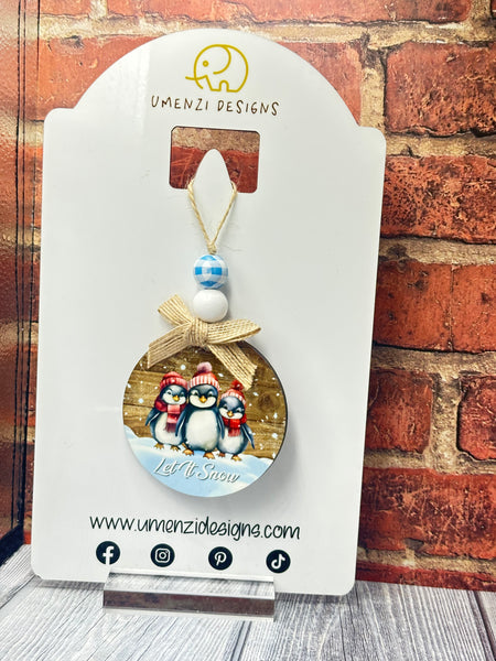 Let it Snow Penguin Trio Round Ornament