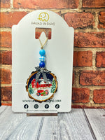 Red Barn and Tractor Woodslice Ornament