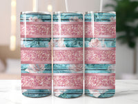 Blue and Pink Floral Striped Tumbler