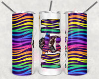 Neon Zebra Split Messy Bun Mom Tumbler