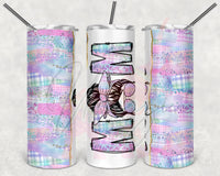 Pastel Checkered Washi Tape Split Messy Bun Mom Tumbler