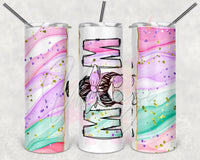 Pastel Swirl Split Messy Bun Mom Tumbler