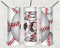Baseball Split Messy Bun Mom Tumbler