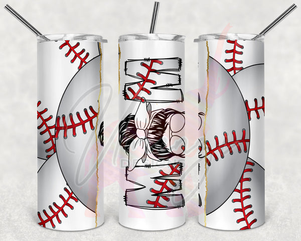 Baseball Split Messy Bun Mom Tumbler