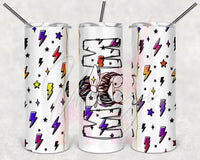 Lighting Bolt Split Messy Bun Mom Tumbler