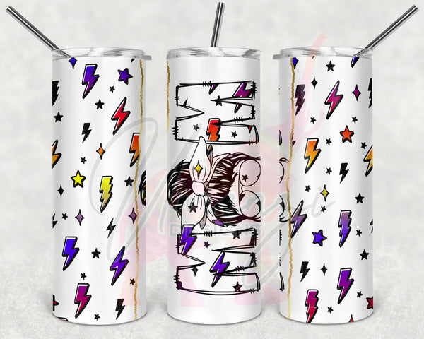 Lighting Bolt Split Messy Bun Mom Tumbler