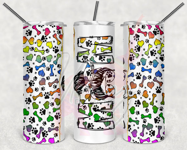 Rainbow Dog Love Split Messy Bun Mom Tumbler