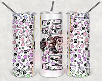 Pastel Dog Love Split Messy Bun Mom Tumbler