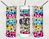 Bright Stripesl Dog Love Split Messy Bun Mom Tumbler