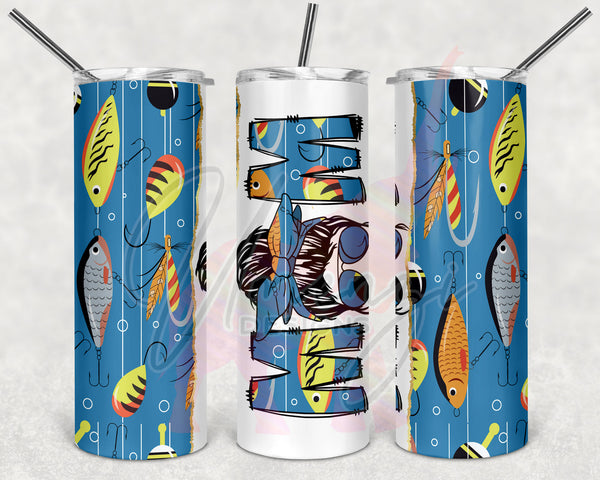 Fishing Lures Split Messy Bun Mom Tumbler