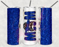 Blue Glitter Split Messy Bun Mom Tumbler